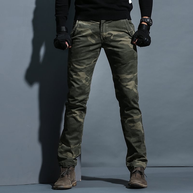 Stretch Camo Straight Cotton Slim Pants