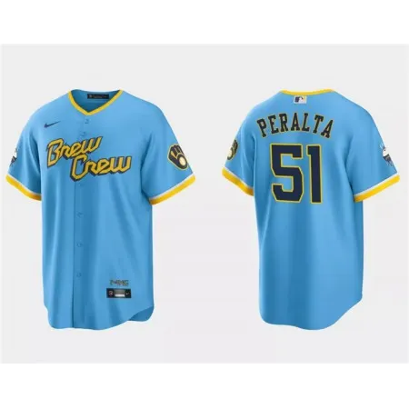 Men's Milwaukee Brewers #51 Freddy Penalta Powder Blue City Connect Cool Base Stitched Jersey