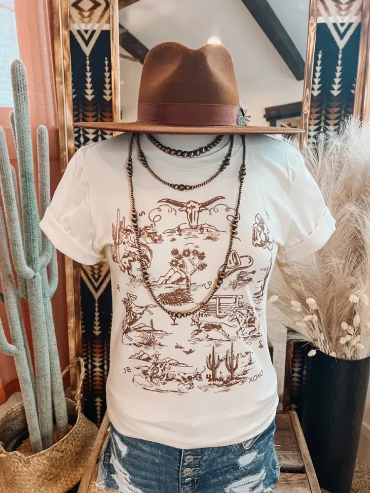 Wild West Cowboy Graphic Printed T-shirt