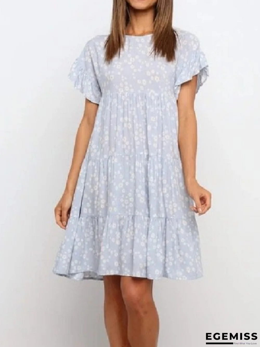 Floral Printed Short Sleeve Splicing Dress | EGEMISS