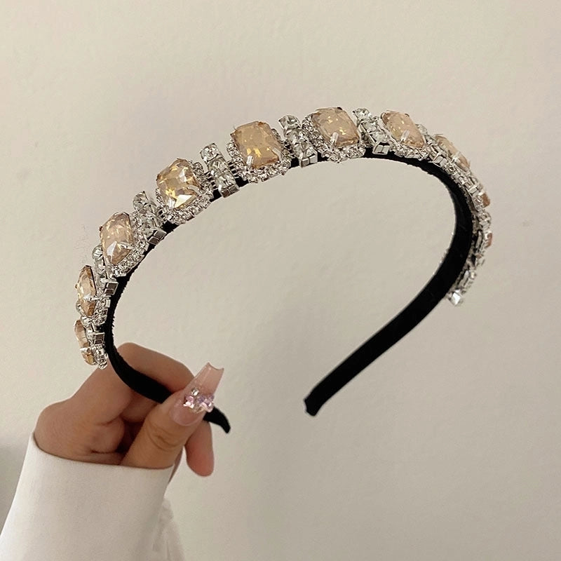 South Korea’s New Crystal Full Diamond Headband Summer Simple Hair Hole Steel Ring Thin Edge Headband