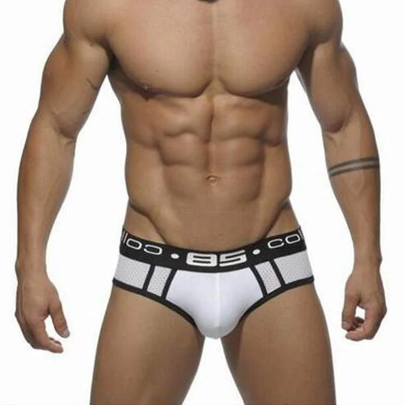 Aonga   Men Underwear Briefs Mesh Breathable Lingerie Man Underpants Bikini Brief Jockstrap Cotton Pouch Panties  BS107