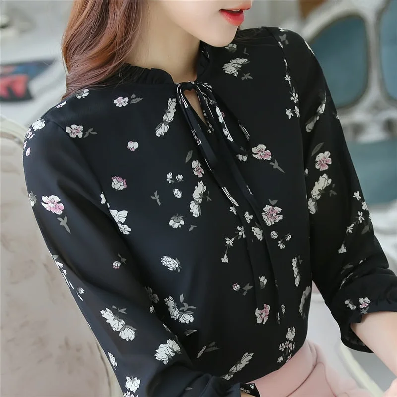 Blusas 2021 Spring New Fashion Chiffon Women Blouse Shirt Long Sleeve Tops Casual Blouse Slim Women Clothing Print Ladies Shirt