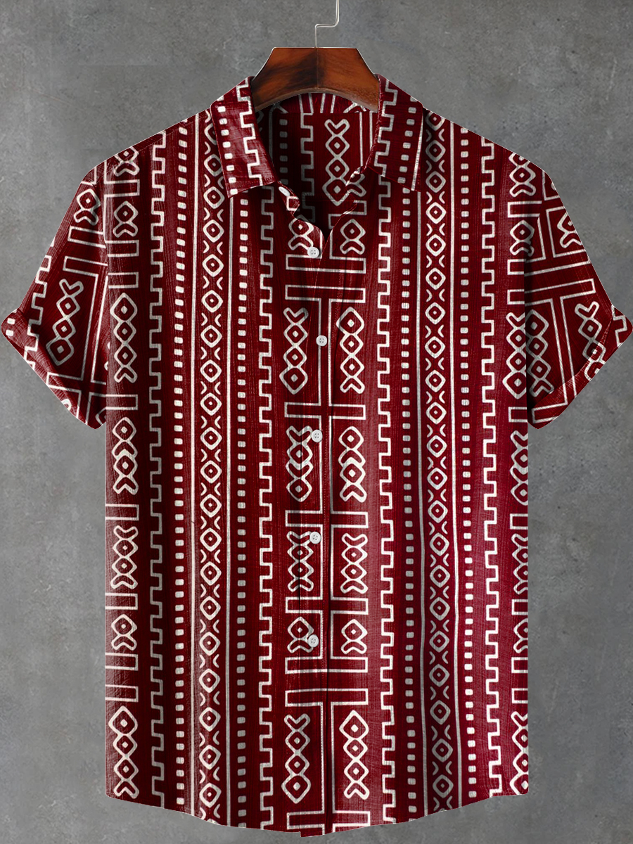 Africa Tribe Ethnic Stripes Art Print Casual 100% Cotton Shirt