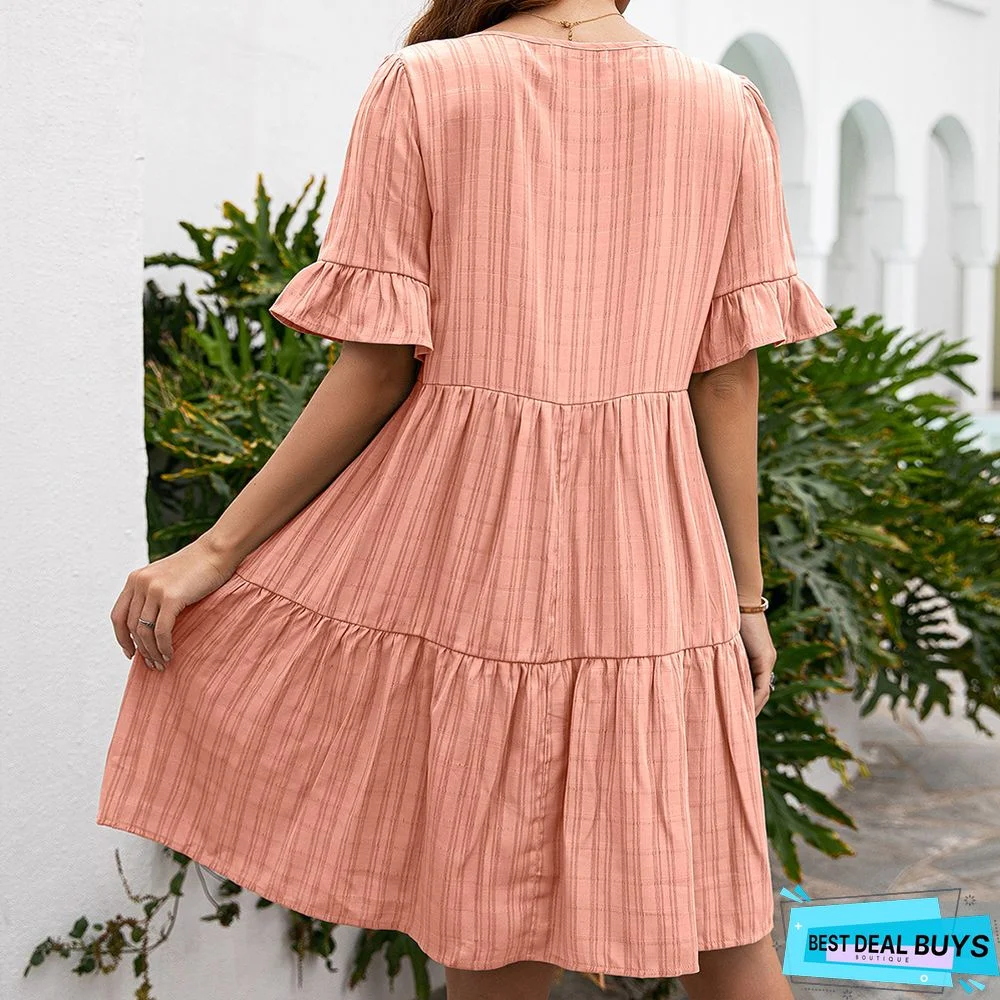 Loose Dress 5-Minute Sleeve Medium-Length V-Neck Dress