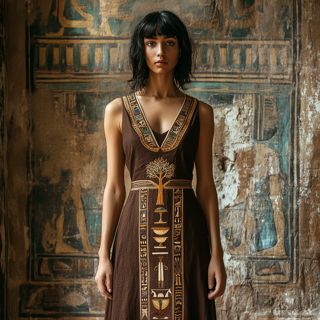 Women's Vintage Ancient Egyptian Tree Of Life Art Linen Sleeveless Dress