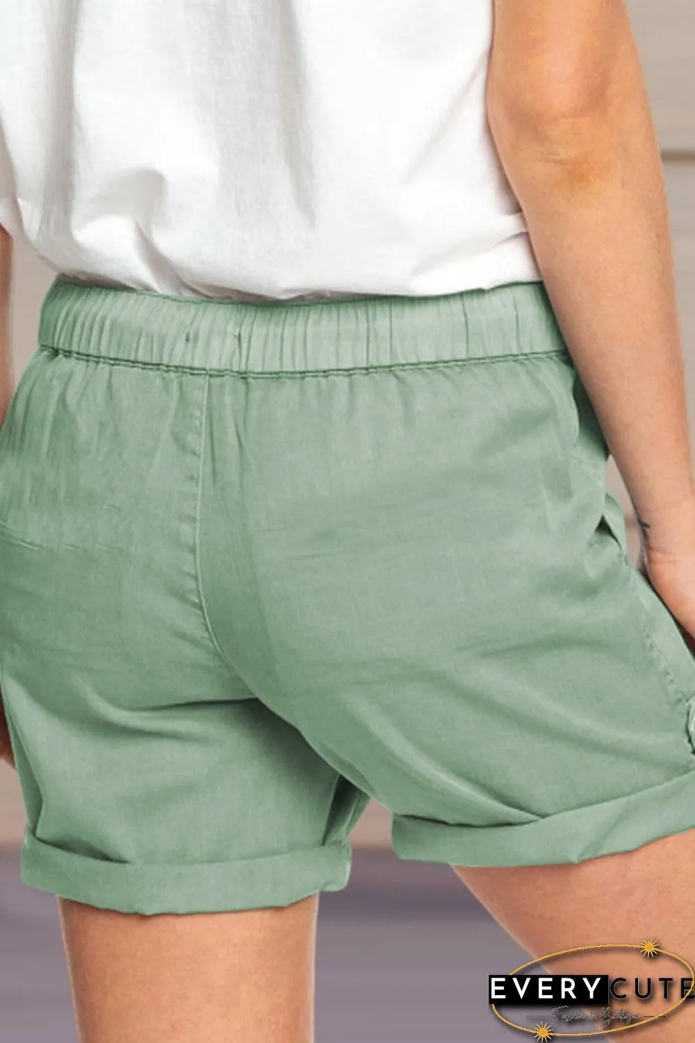 Solid Drawstring Waist Casual Shorts