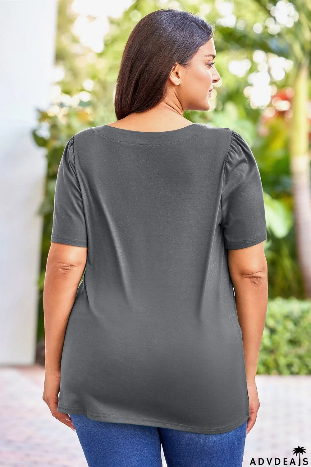 Plus Size Square Neck Puff Sleeve Tee