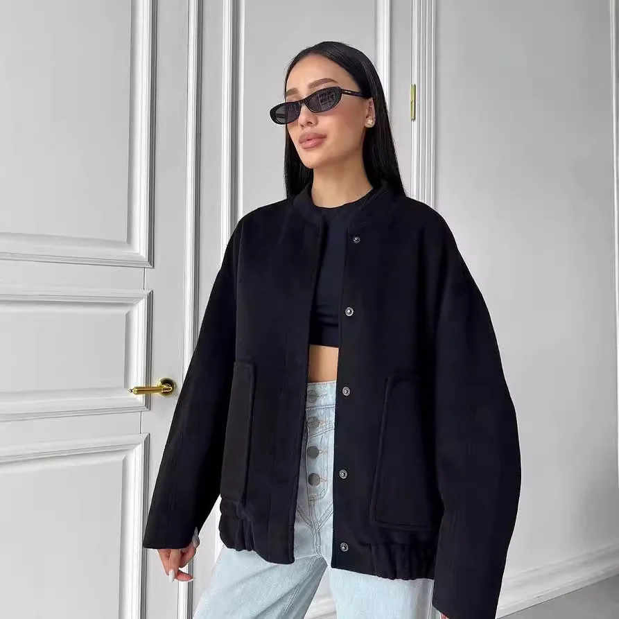 Nigikala Nigikala Years Of Autumn And Winter New Loose Leisure Collar Big Pocket Solid Women's Coat