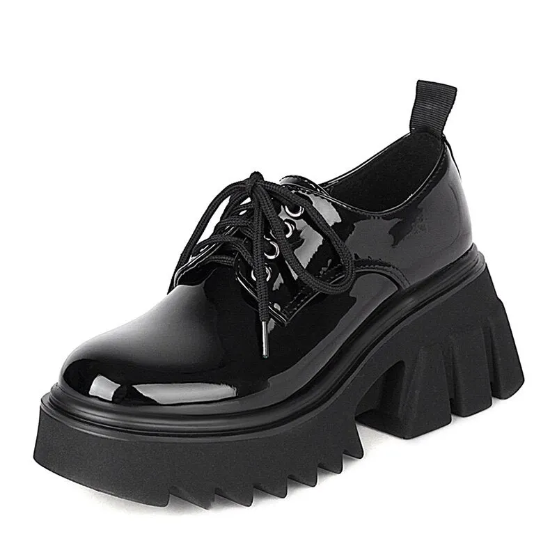 Gdgydh 2021 Spring Women Single Shoes Round Toe Lace-up Female Pumps Platform Gothic Style High Heel Lady Shoes Plus Size 35-43