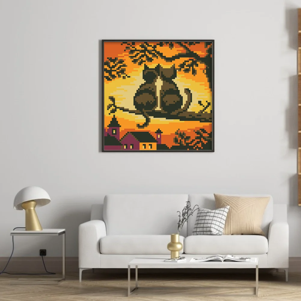 9CT Full Stamped Cross Stitch Bead Embroidery - Cats(Canvas|20*20CM)