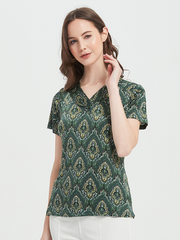 Silk T-shirt Summer Green Top-Real Silk Life