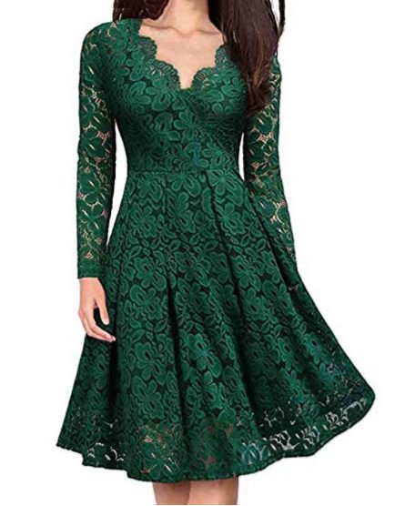 Christmas Lace Party Long Sleeve Dress