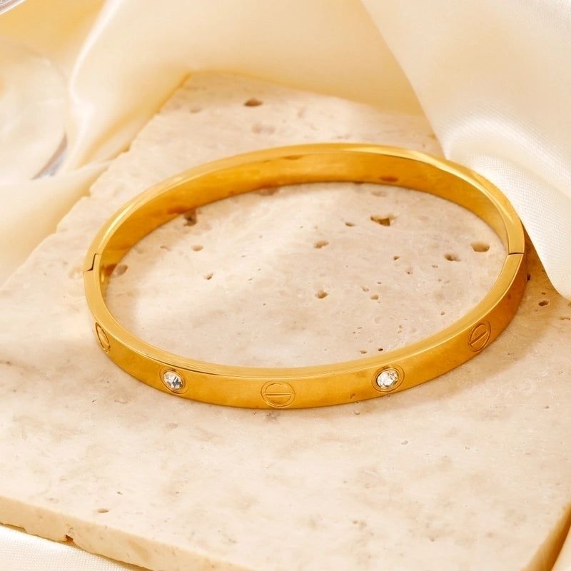 Retro Minimalist Geometric 304 Stainless Steel K Gold Plated Zircon  Bangle In Bulk
