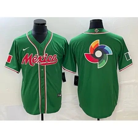 Men's Mexico Baseball Green 2023 World Baseball Classic Team Big Logo Stitched Jersey 191K