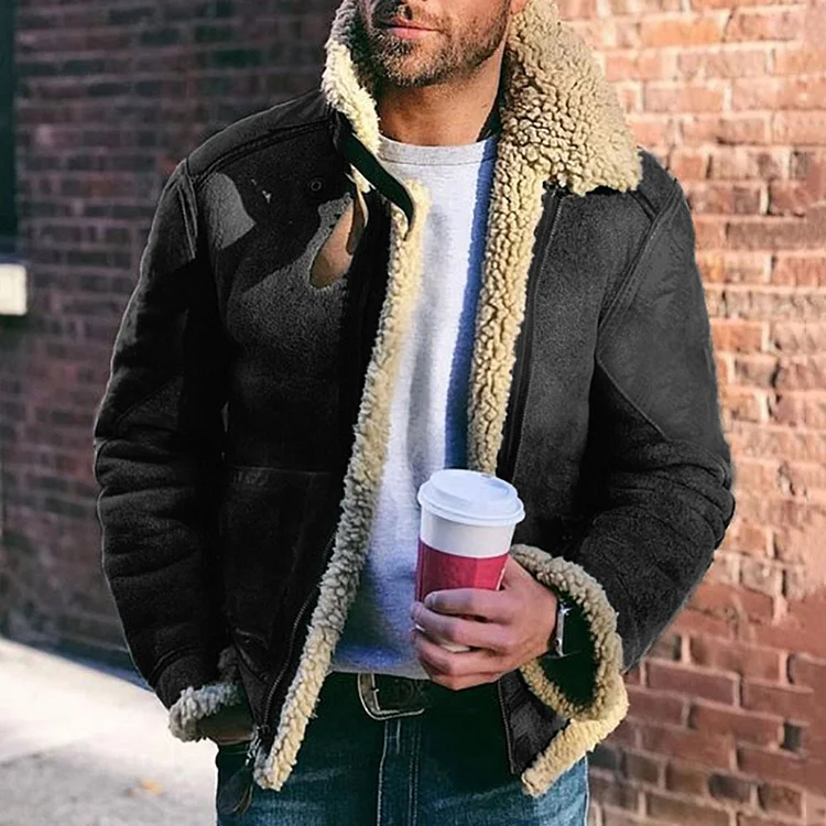 BrosWear Men'S Casual Thick Leather Jacket