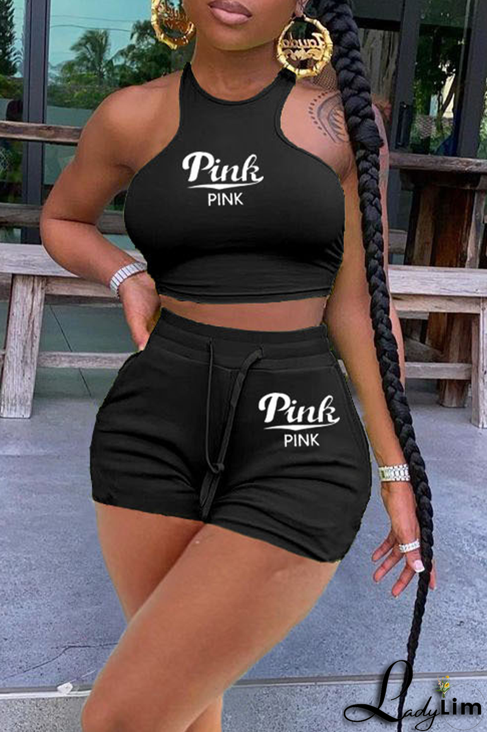 White Fashion Print Patchwork O Neck Sleeveless Two Pieces