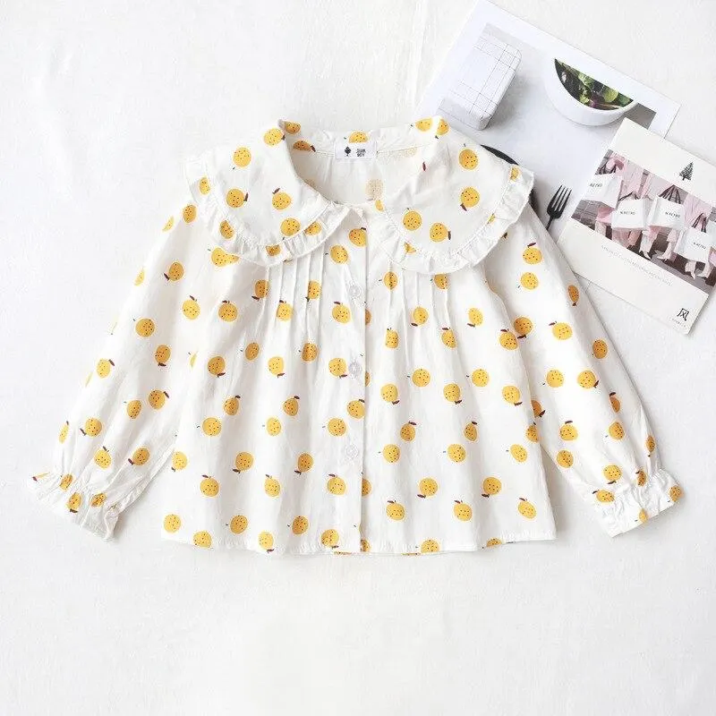 2-8T Toddler Kid Baby Girl Spring Summer Clothes Long Sleeve Ruffles Print Blouses Elegant Cute Sweet Shirt Party Club Tee Top