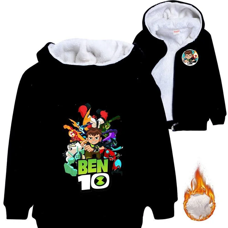 Ben 10 Game Print Girls Boys Fleece Lined Zip Up Cotton Hoodie Jacket-Mayoulove