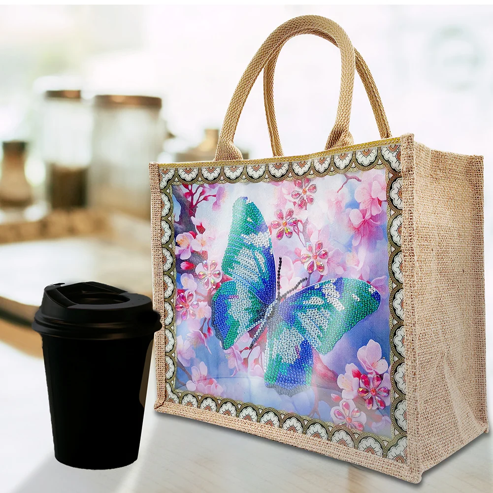 [Upgrade - Waterproof Bag]DIY Butterfly Linen Diamond Painting Tote Bag Replaceable Canvas for Women Adults