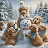 Golden Retriever Snowman-14CT Stamped Cross Stitch 40*40cm