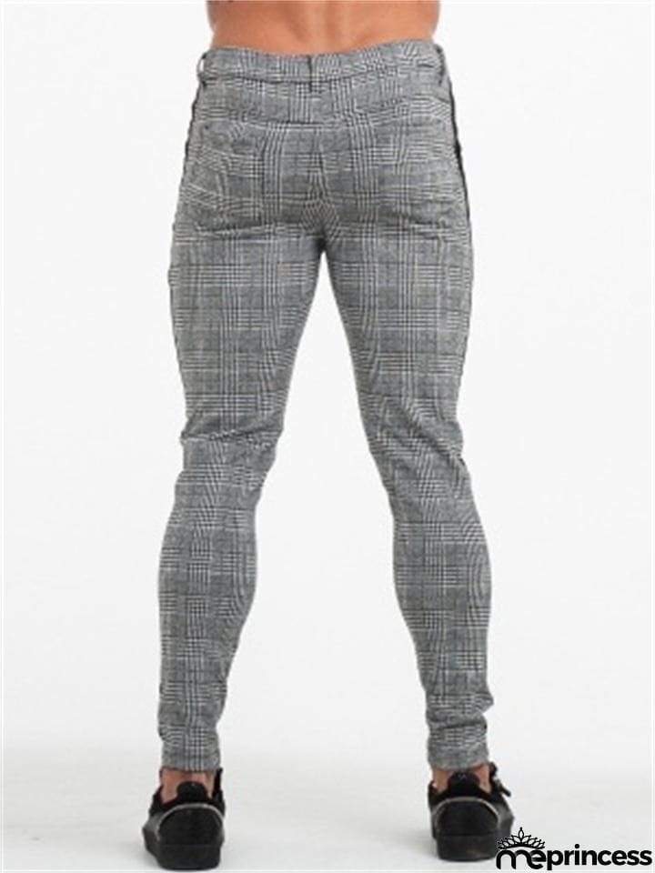 Fashion Side Striped Casual Plaid Elastic Pants