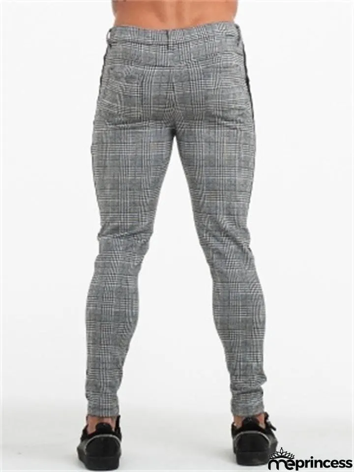 Fashion Side Striped Casual Plaid Elastic Pants