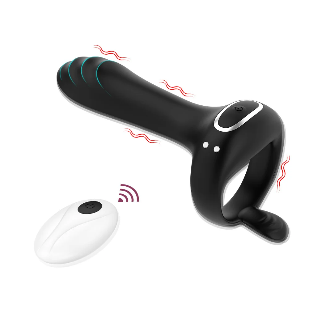 Wireless Remote Vibrator Double Cock Ring Delay Ejaculation Penis Ring For image