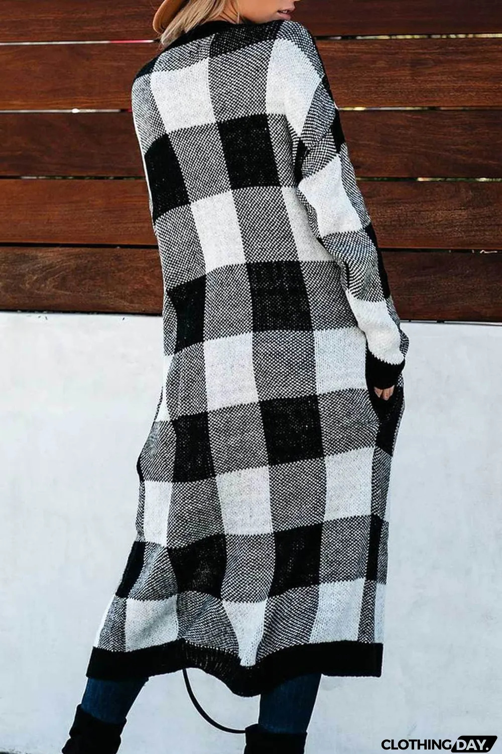 Board Games Pocketed Checkered Cardigan