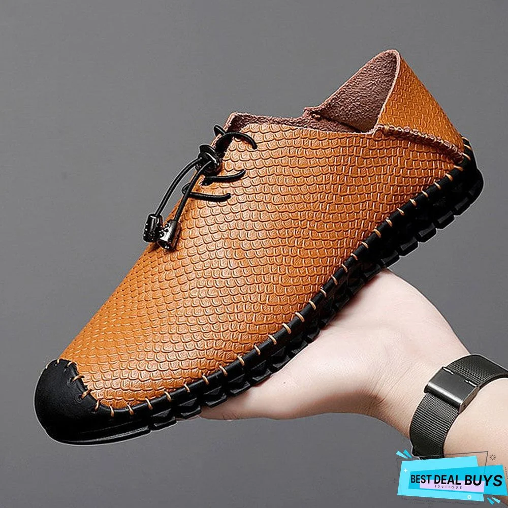 Men's Spring / Summer Casual Daily Oxfords Walking Shoes Cowhide Wear Proof Black / Blue / Brown