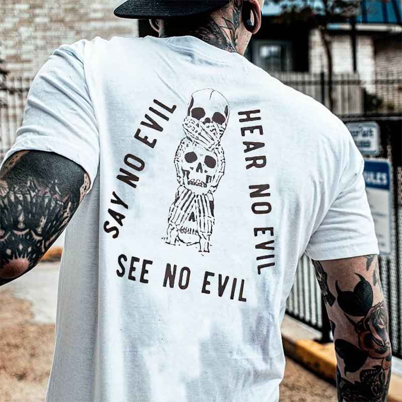 Skulls Say No Evil Hear No Evil Printed Men's T-shirt -  