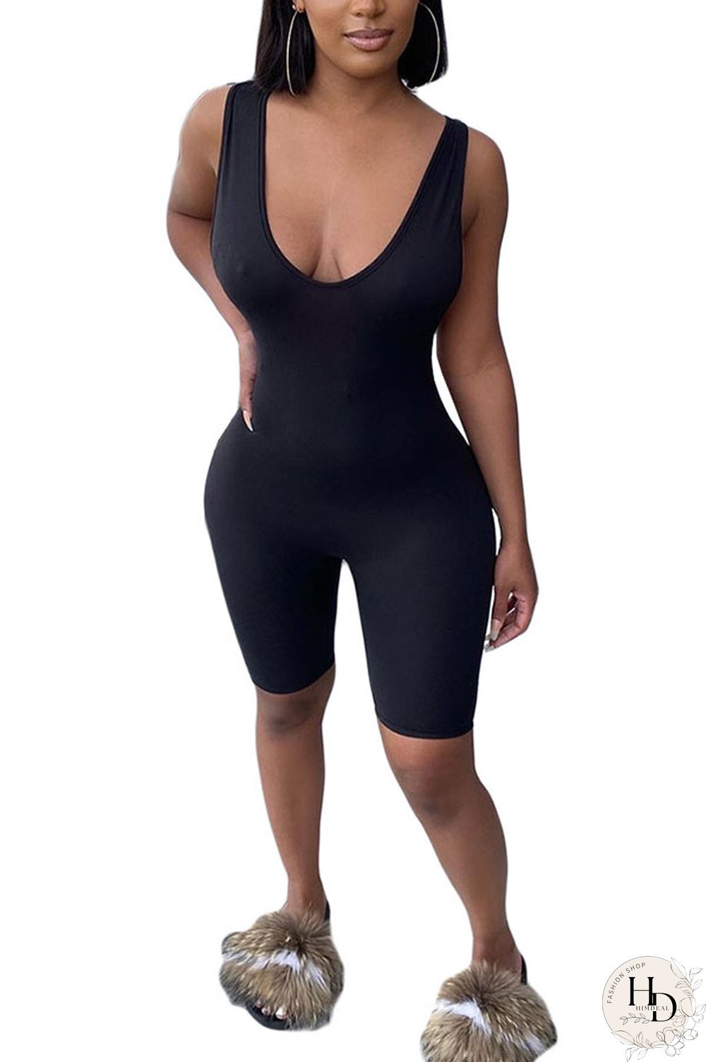 Blue Fashion Sexy Solid Milk. Sleeveless Slip Jumpsuits
