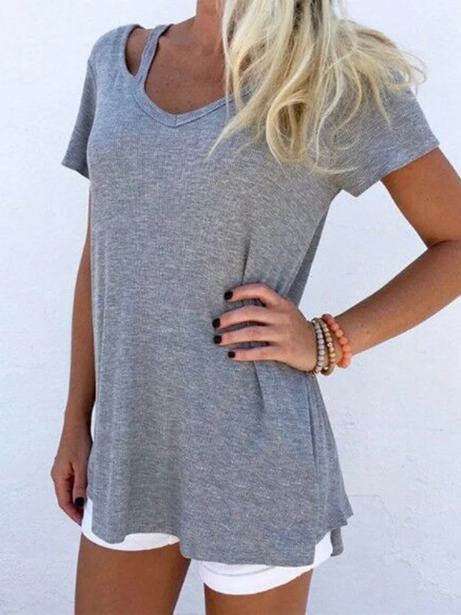 V-neck Short Sleeve Loose Casual T-shirt