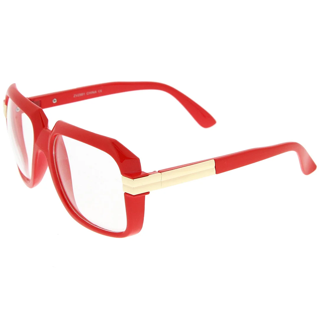 Large Colored Metal Accent Temple Clear Lens Square Glasses 55mm