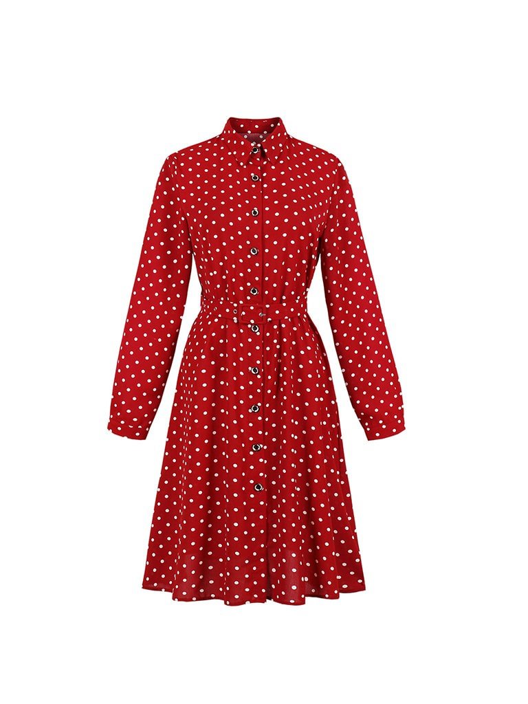 1940s Dress Long Sleeve Dot Button Dress