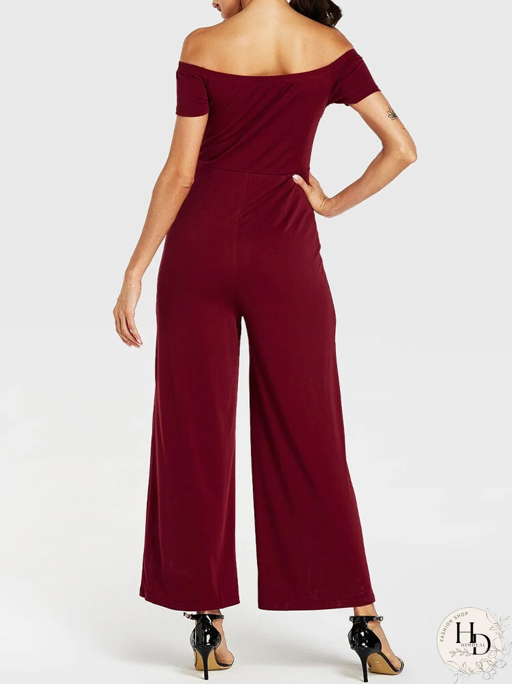 Solid Color Plain Off-shoulder Slash Neck Long Casual Jumpsuit for Women