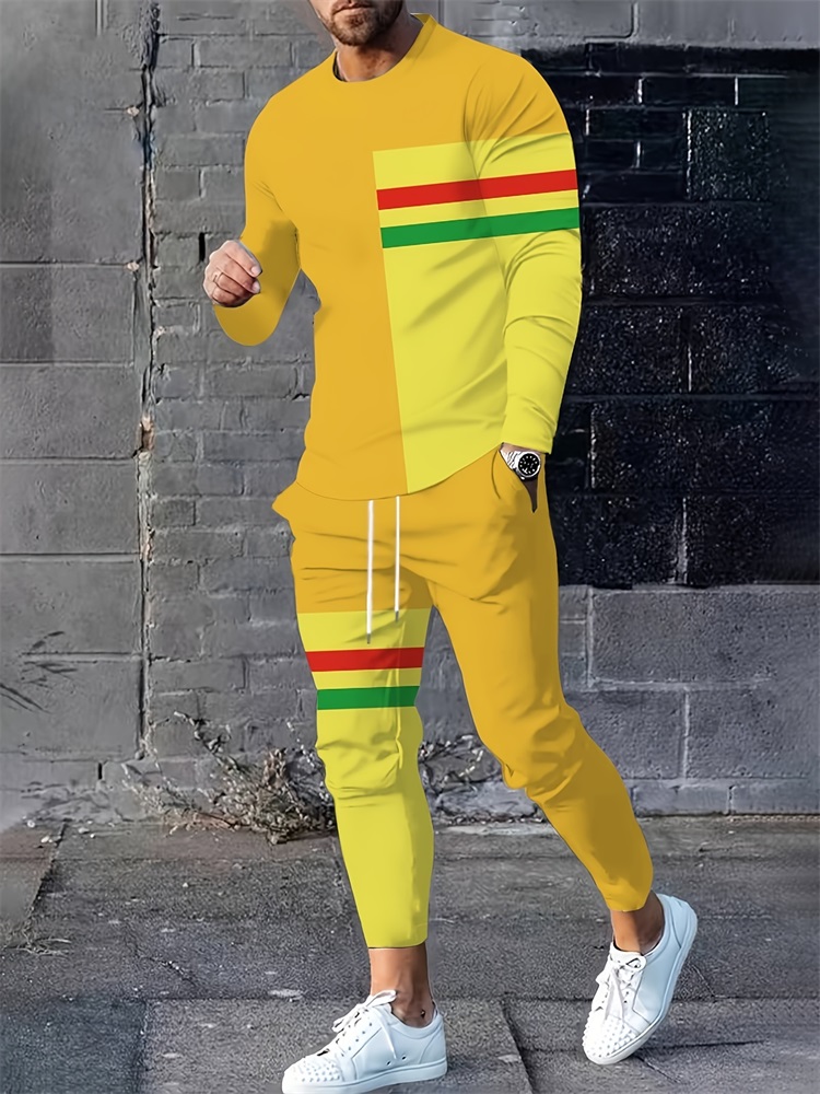 Geswet 2025 New Spring And Autumn Men's Long Sleeve T-shirt And Long Pants Set Daily Street Men's Fashion Long Sleeve T-shirt