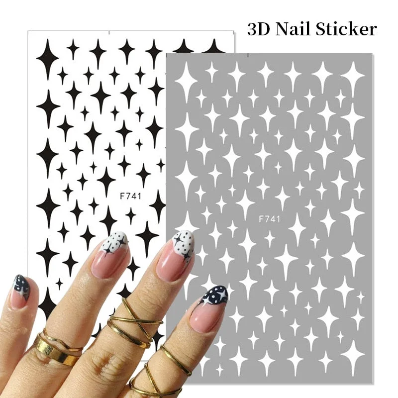 1PC 3D Nail Stickers Black Heart Love Self-Adhesive Slider Letters Nail Art Decorations Stars Decals Manicure Accessories-Nail Inspo