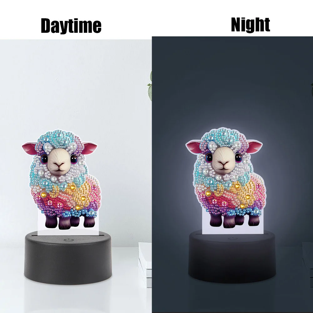 5D DIY Acrylic Sheep Double Sided Diamond Painting LED Night Light for Adults