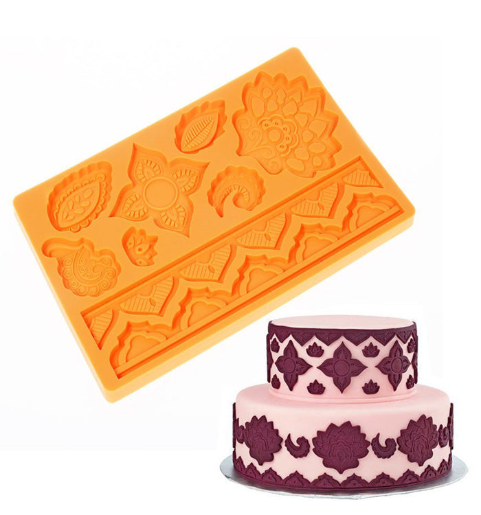 Leaf Flower Lace Silicone Fondant Mat Embossing Mould Cake Decoration