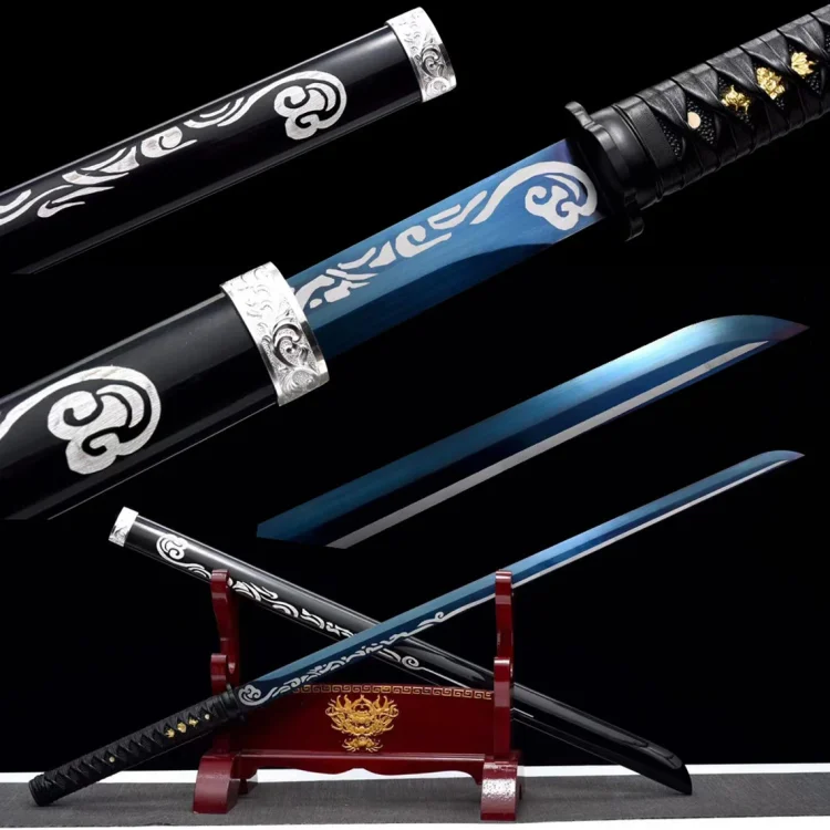 black scabbard katana Sword,Anime Cosplay,Roasted blue blade Japan Samurai Sword,Real Handmade Katana,High-carbon steel Sword,Chase the moon