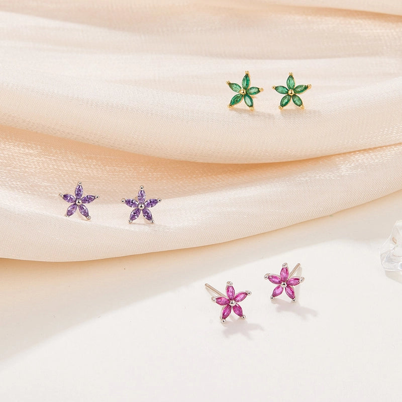 1 Pair 925 Sterling Silver Flower Ear Studs
