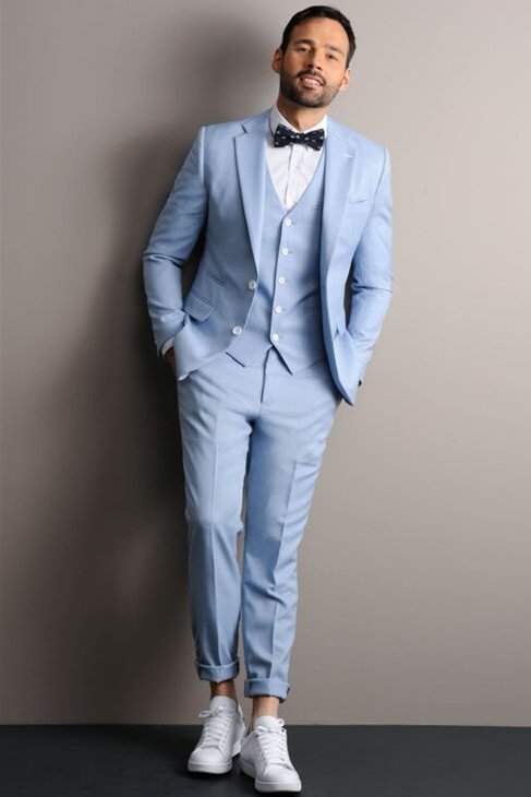 Notched Lapel Classic 3 Pieces Sky Blue With Groom Prom Suit | Ballbellas Ballbellas
