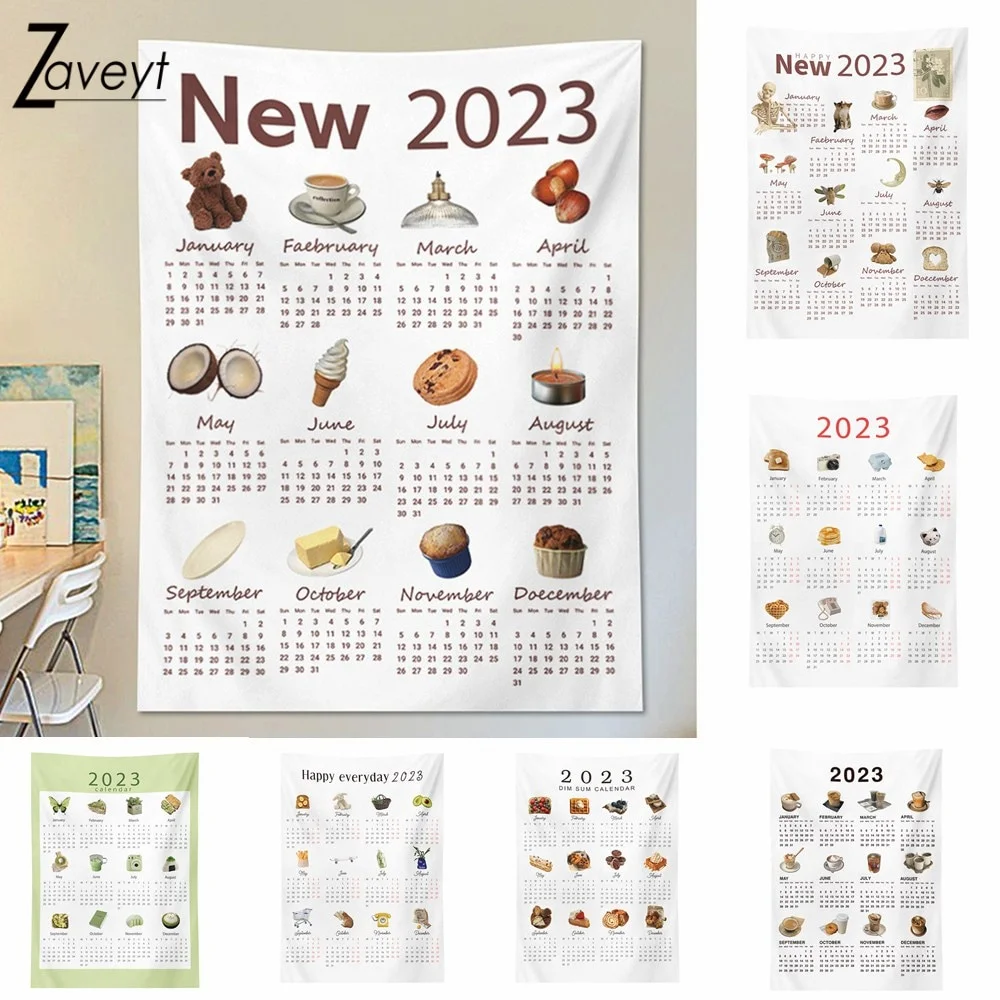 Nigikala 2023 New Year Cartoon Calendar Hanging Cloth Student Child Study Room Decor Wall Tapestry Annual plan Bedroom Background