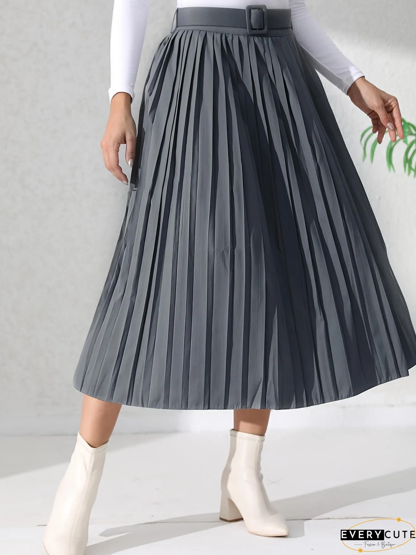 Solid Pleated Skirt, Casual Midi Skirt For Spring & Summer, Women's Clothing