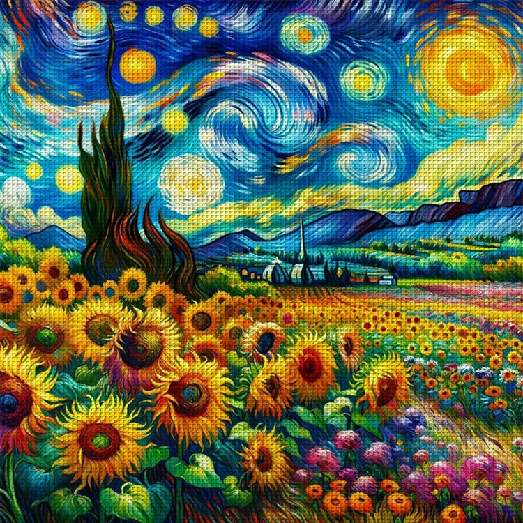 Sunflowers Under The Starry Sky 11CT Stamped Cross Stitch 50*50CM