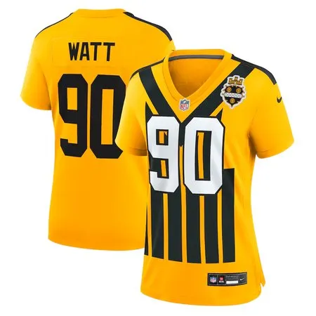 Women's Pittsburgh Steelers #90 T.J. Watt  Gold Alternate 1933 Throwback Game Jersey