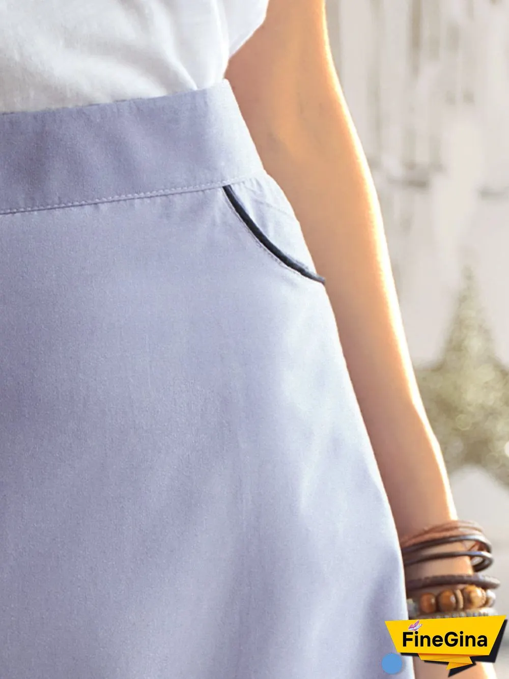 Solid Casual Pockets Skirt