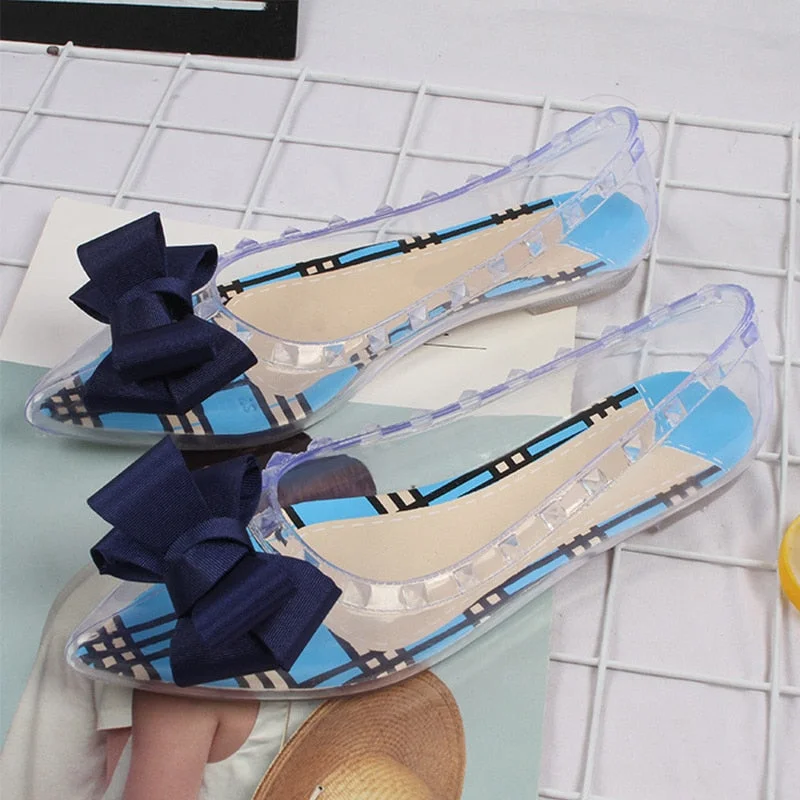 PVC Sandals Ladies Crystal Butterfly Knot Shoes Female Rivet Fashion Woman Casual Sandal 2021 Transparent Summer Cover Heel Shoe