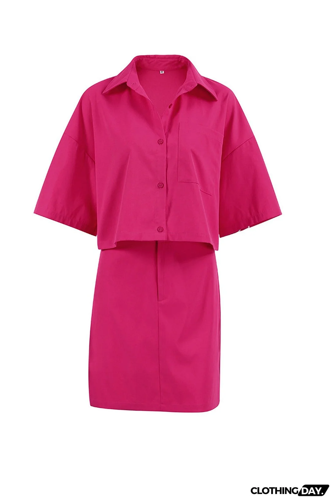 Solid Color Shirt Crop Top High Waist Skirt Suits